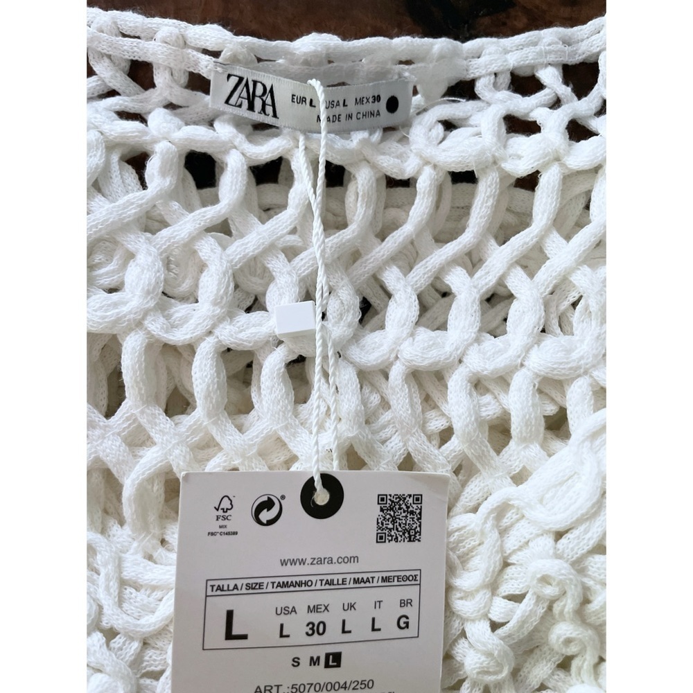 NWT Zara Crochet White Fringe Cover Up Maxi Slip Dress Large​​​​ - Picture 3 of 12
